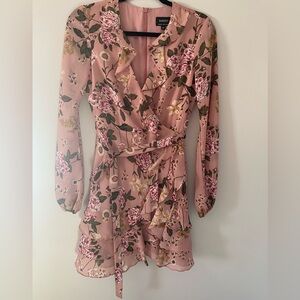 Bardot Dusty Pink Floral Ruffle Wrap Dress